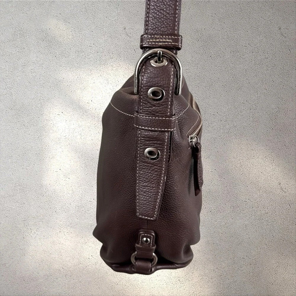 Coach F15064 Brown Pebbled Leather Slouchy Hobo Shoulder Crossbody Bag